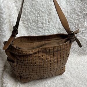 Valentina leather faded brown woven Hobo shoulder bag antique tone hardw…